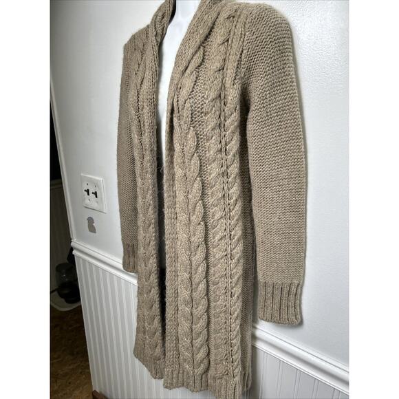 Elsamanda Italy Sweater Open Cardigan Small Brown Loose Cable Knit Soft Long - Picture 3 of 10